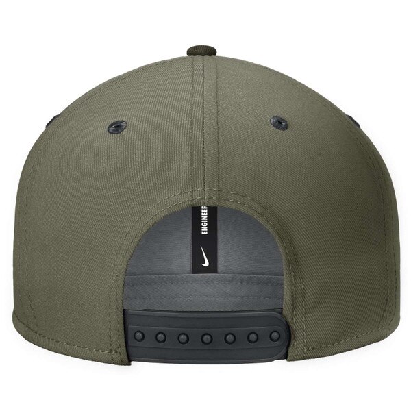 All olive green back side of Nike flat bill with adjustable snapback strap.